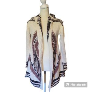 Blu Pepper Fringe Hooded Cardigan Women's Size Medium